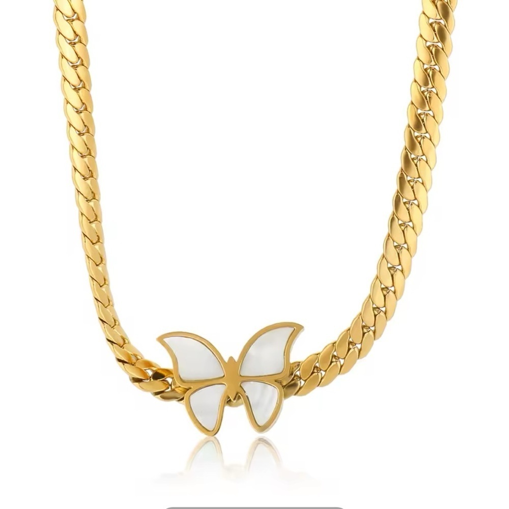 Gold Chain Necklace with White Butterfly Pendant